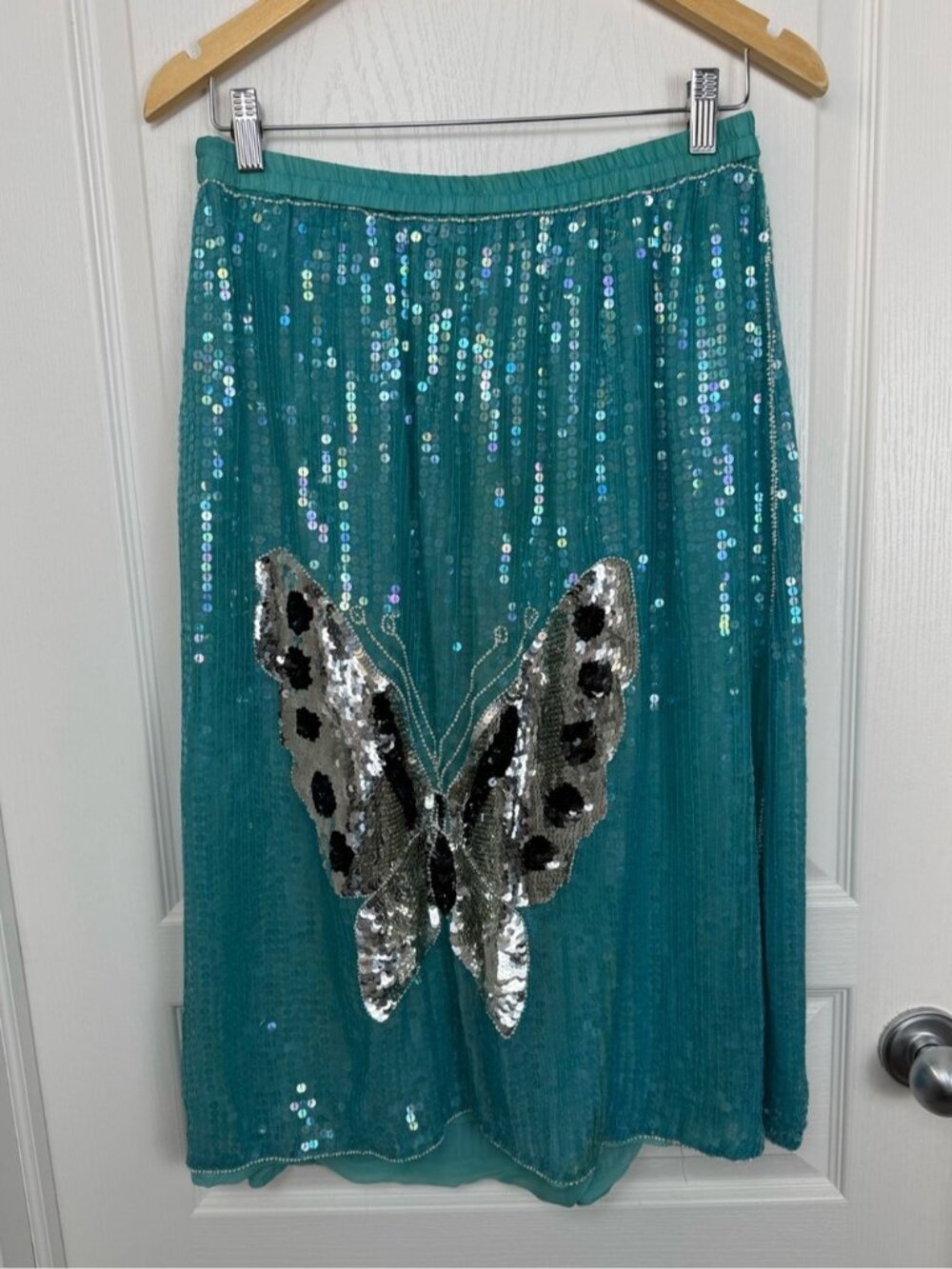 Vintage Sequin Butterfly Skirt Size Large Blue Silver - Picture 3 of 9